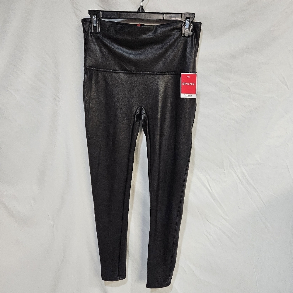 $98 New Spanx 2437 Women's Faux Black Leather  XL Leggings Shapewear Club